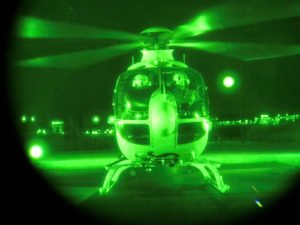 Helicopter through night-vision goggles